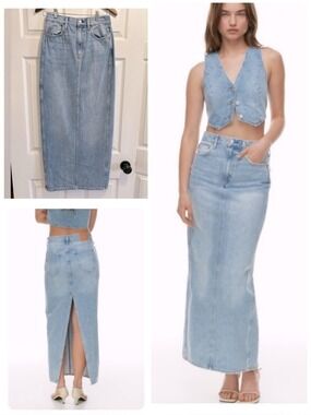 Aritzia Denim Forum 90's Pencil Maxi Denim Jean Skirt High Rise Size 2 XS 25